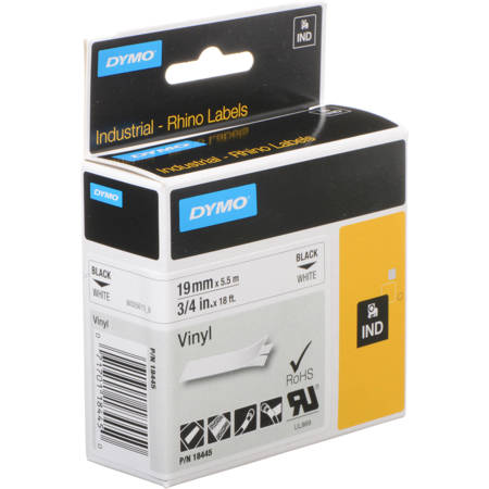 Dymo 18445 3/4 inch x 18 feet White Vinyl Rhino Labels