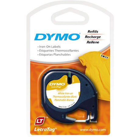 Dymo 18771 1/2ih 6.5ft Blk on White Fabric Iron-On Tape
