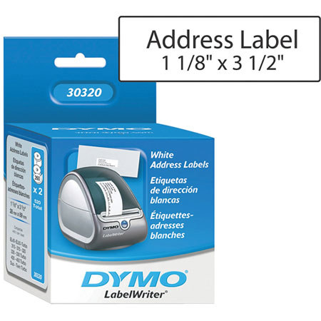 Dymo White Address Labels 1-1/8"x 3-1/2" - 130 labels/roll, 2 rolls/ box