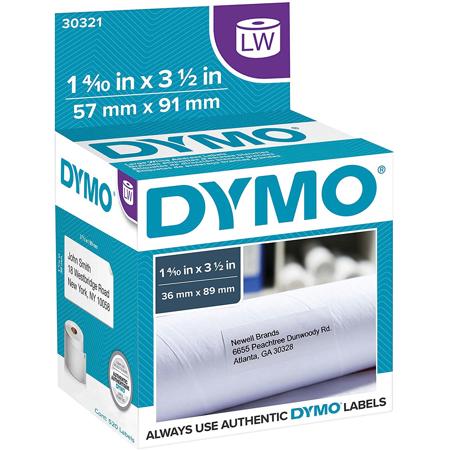 Dymo LabelWriter Large Address Labels, 1.4x3.5", 260 Labels/Roll, White