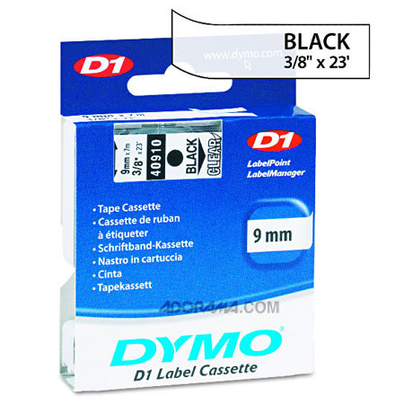 Dymo 40910 3/8 inch 23 feet Black on Clear Tape