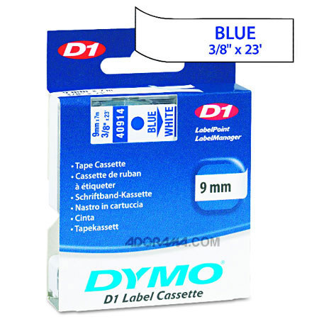 Dymo 40914 3/8 inch 23 feet Blue on White Tape
