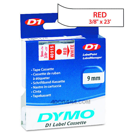 Dymo 40915 3/8 inch 23 feet Red on White Tape