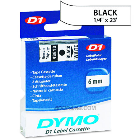 Dymo 43613 1/4 inch 23 feet Black on White Tape