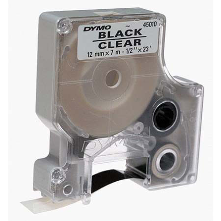 Dymo 45010 1/2" x 23' Black Print/Clear Tape