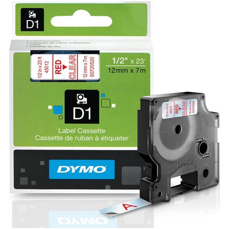 Dymo 45012 1/2 inch 23 feet Red on Clear Tape