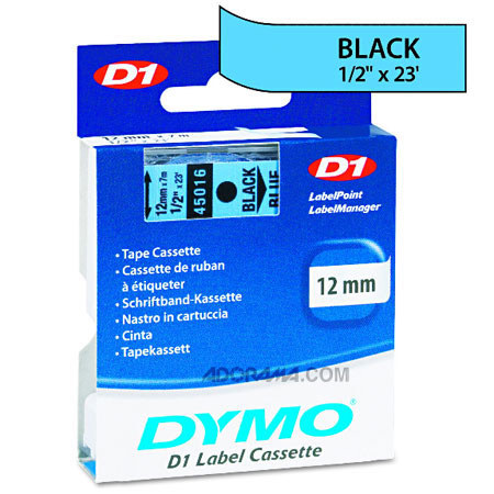 Dymo 45016 1/2in 23 Ft Blk on Blu Tape for LabelMANAGER