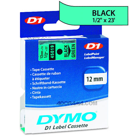 Dymo 45019 1/2in 23 Ft Blk on Grn Tape for LabelMANAGER