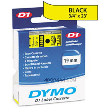 Dymo 45808 D1 3/4in 23 Ft Black Print on Yellow Tape