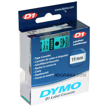 Dymo 45809 D1 3/4in 23 Ft Black Print on Green Tape