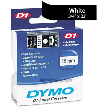 Dymo 45811 D1 3/4in 23 Ft White Print on Black Tape