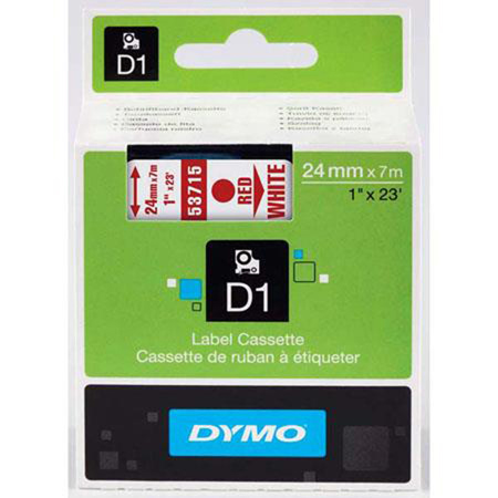 Dymo D1 1"x23' Tape, Red On White