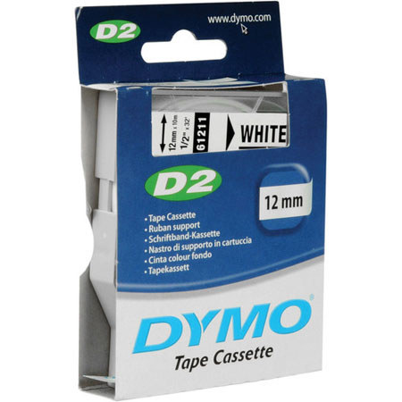 Dymo 1/2"x32' Polyester D2 Tape, Black Print, White Tape