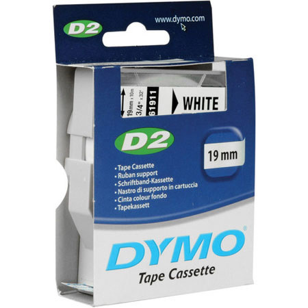 Dymo 3/4"x32' Polyester D2 Tape, Black Print, White Tape