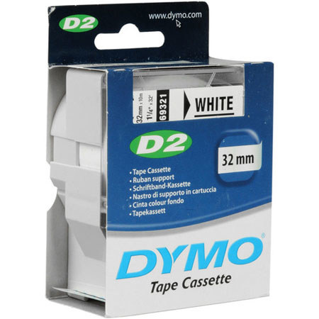 Dymo 1-1/4"x32' Polyester D2 Tape, Black Print, White Tape