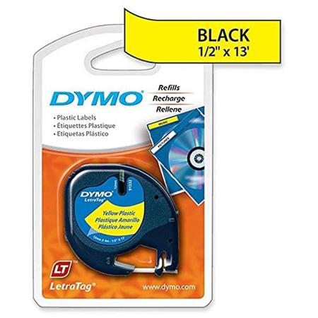 Dymo 91332 1/2 inch 13ft Black on Yellow Plastic Tape