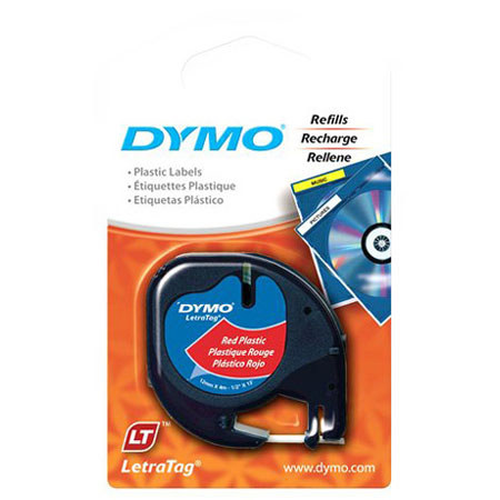 Dymo 91333 1/2 inch 13ft Black on Red Plastic Tape