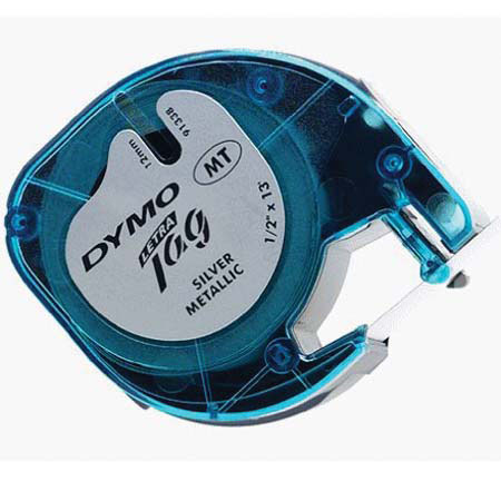Dymo 91338 1/2in x 13ft LetraTag Labels Metalic, Silver