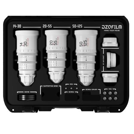 DZOFILM Pictor Super35 Parfocal Cine 3-Lens Kit with 14-30mm, 20-55mm, 50-125mm T2.8 Lens for PL & EF Mount, White