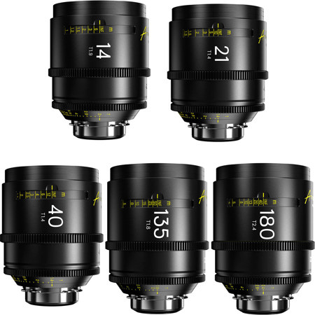 DZOFILM Arles Prime Cine 5-Lens Kit with 14mm T1.9, 21mm, 40mm T1.4, 135mm T1.8 and 180mm T2.4 Lens for PL Mount, Black