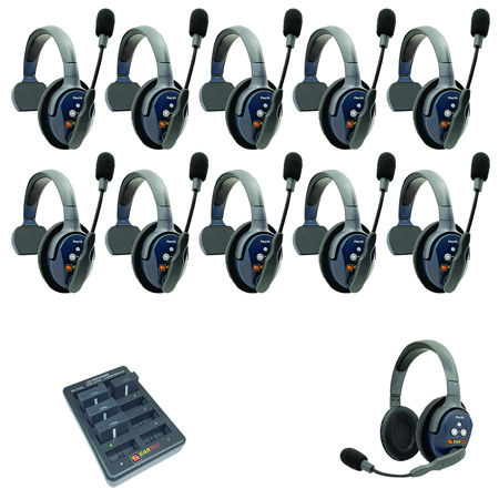 Eartec UltraLITE Pro16 ETP101 2.4GHz Dual Channel Long Range Full Duplex Wireless Intercom System with 10x Single-Ear & 1x Dual-Ear Headsets