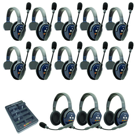Eartec UltraLITE Pro16 ETP103 2.4GHz Dual Channel Long Range Full Duplex Wireless Intercom System with 10x Single-Ear & 3x Dual-Ear Headsets