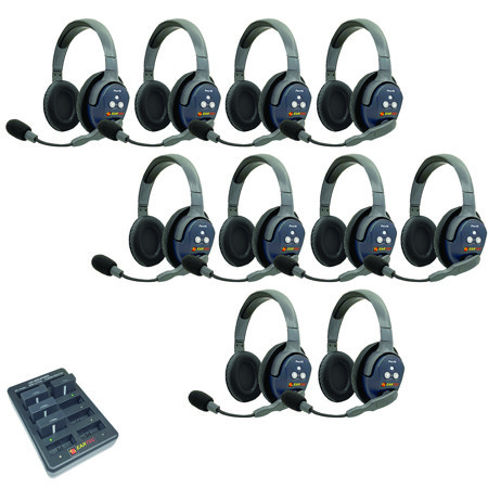 Eartec UltraLITE Pro16 ETP10D 2.4GHz Dual Channel Long Range Full Duplex Wireless Intercom System with 10x Dual-Ear Headsets