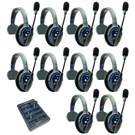 Eartec UltraLITE Pro16 ETP10S 2.4GHz Dual Channel Long Range Full Duplex Wireless Intercom System with 10x Single-Ear Headsets