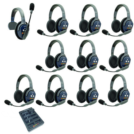Eartec UltraLITE Pro16 ETP110 2.4GHz Dual Channel Long Range Full Duplex Wireless Intercom System with 1x Single-Ear & 10x Dual-Ear Headsets