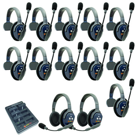 Eartec UltraLITE Pro16 ETP112 2.4GHz Dual Channel Long Range Full Duplex Wireless Intercom System with 11x Single-Ear & 2x Dual-Ear Headsets