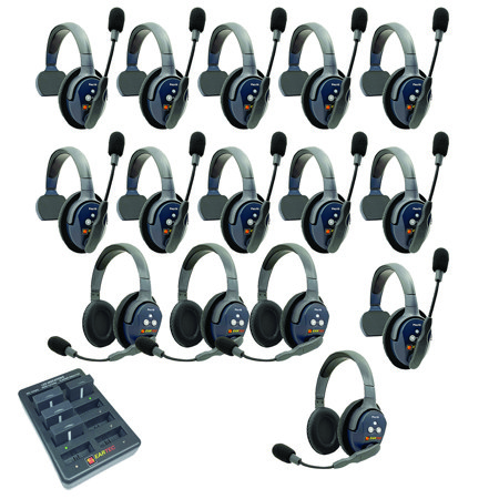 Eartec UltraLITE Pro16 ETP114 2.4GHz Dual Channel Long Range Full Duplex Wireless Intercom System with 11x Single-Ear & 4x Dual-Ear Headsets