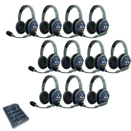 Eartec UltraLITE Pro16 ETP11D 2.4GHz Dual Channel Long Range Full Duplex Wireless Intercom System with 11x Dual-Ear Headsets
