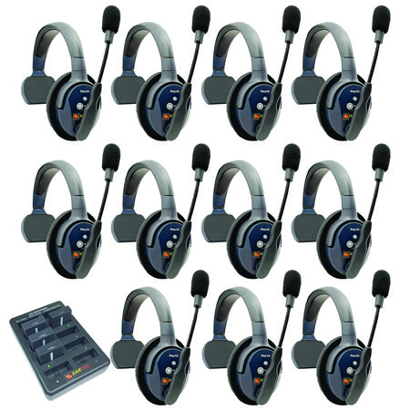Eartec UltraLITE Pro16 ETP11S 2.4GHz Dual Channel Long Range Full Duplex Wireless Intercom System with 11x Single-Ear Headsets