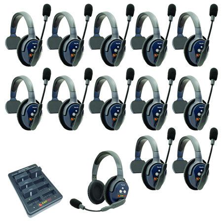 Eartec UltraLITE Pro16 ETP121 2.4GHz Dual Channel Long Range Full Duplex Wireless Intercom System with 12x Single-Ear & 1x Dual-Ear Headsets