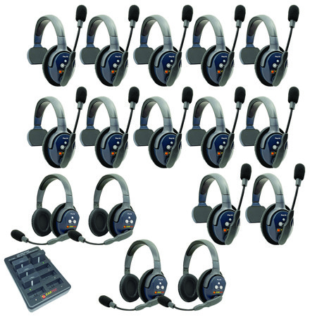 Eartec UltraLITE Pro16 ETP124 2.4GHz Dual Channel Long Range Full Duplex Wireless Intercom System with 12x Single-Ear & 4x Dual-Ear Headsets