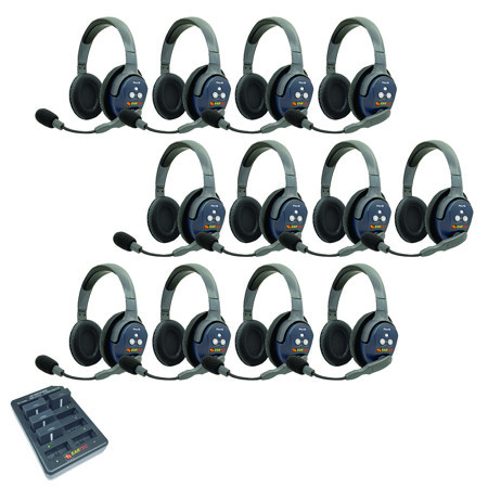 Eartec UltraLITE Pro16 ETP12D 2.4GHz Dual Channel Long Range Full Duplex Wireless Intercom System with 12x Dual-Ear Headsets
