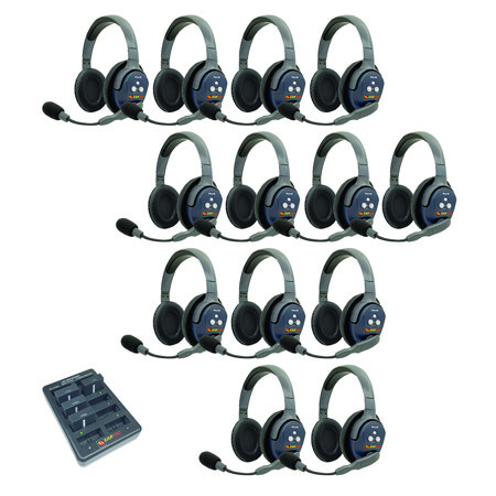 Eartec UltraLITE Pro16 ETP13D 2.4GHz Dual Channel Long Range Full Duplex Wireless Intercom System with 13x Dual-Ear Headsets
