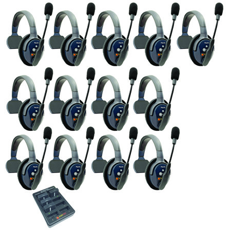 Eartec UltraLITE Pro16 ETP13S 2.4GHz Dual Channel Long Range Full Duplex Wireless Intercom System with 13x Single-Ear Headsets