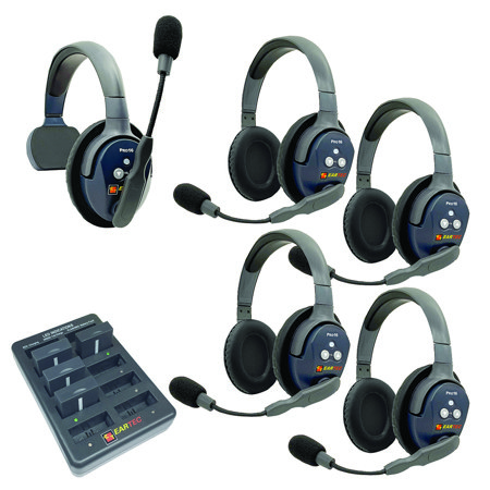 Eartec UltraLITE Pro16 ETP14 2.4GHz Dual Channel Long Range Full Duplex Wireless Intercom System with 1x Single-Ear & 4x Dual-Ear Headsets