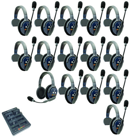 Eartec UltraLITE Pro16 ETP141 2.4GHz Dual Channel Long Range Full Duplex Wireless Intercom System with 14x Single-Ear & 1x Dual-Ear Headsets