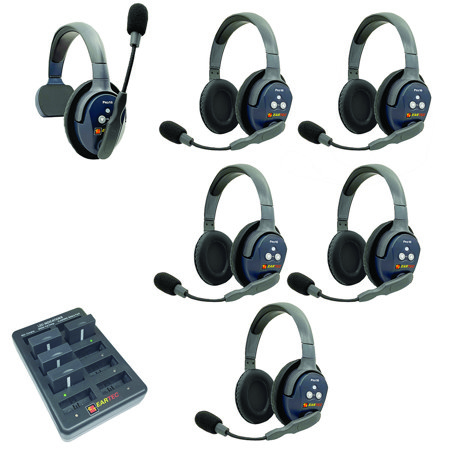 UltraLITE Pro16 ETP15 2.4GHz Dual Channel Long Range Full Duplex Wireless Intercom System with 1x Single-Ear & 5x Dual-Ear Headsets