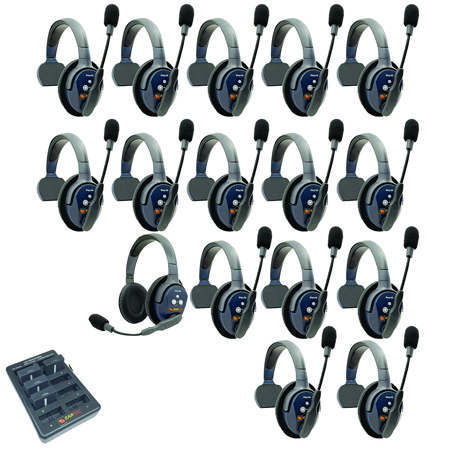 Eartec UltraLITE Pro16 ETP151 2.4GHz Dual Channel Long Range Full Duplex Wireless Intercom System with 15x Single-Ear & 1x Dual-Ear Headsets