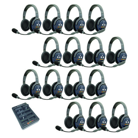 Eartec UltraLITE Pro16 ETP15D 2.4GHz Dual Channel Long Range Full Duplex Wireless Intercom System with 15x Dual-Ear Headsets