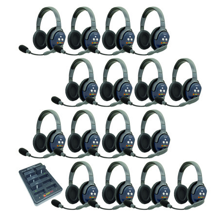 Eartec UltraLITE Pro16 ETP16D 2.4GHz Dual Channel Long Range Full Duplex Wireless Intercom System with 16x Dual-Ear Headsets