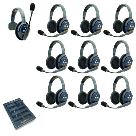 Eartec UltraLITE Pro16 ETP19 2.4GHz Dual Channel Long Range Full Duplex Wireless Intercom System with 1x Single-Ear & 9x Dual-Ear Headsets