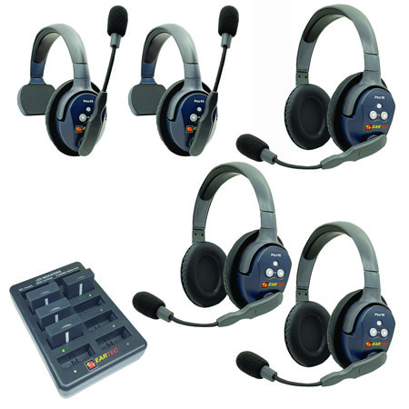 Eartec UltraLITE Pro16 Wireless Intercom System w/2x 1-Ear, 3x Dual-Ear Headsets