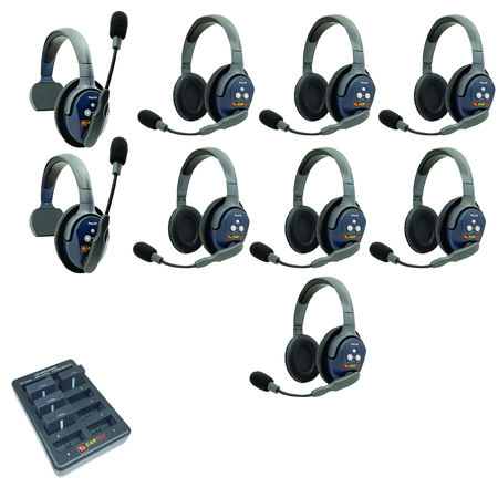 Eartec UltraLITE Pro16 Wireless Intercom System w/2x 1-Ear, 7x Dual-Ear Headsets