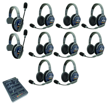 Eartec UltraLITE Pro16 ETP28 2.4GHz Dual Channel Long Range Full Duplex Wireless Intercom System with 2x Single-Ear & 8x Dual-Ear Headsets