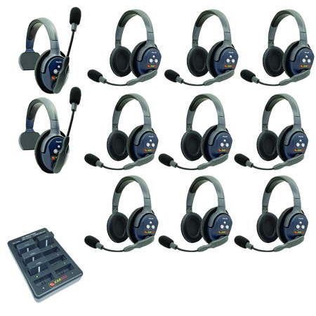 Eartec UltraLITE Pro16 ETP29 2.4GHz Dual Channel Long Range Full Duplex Wireless Intercom System with 2x Single-Ear & 9x Dual-Ear Headsets