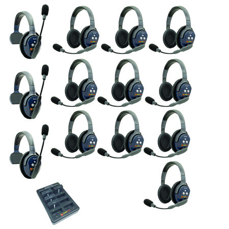 Eartec UltraLITE Pro16 ETP310 2.4GHz Dual Channel Long Range Full Duplex Wireless Intercom System with 3x Single-Ear & 10x Dual-Ear Headsets